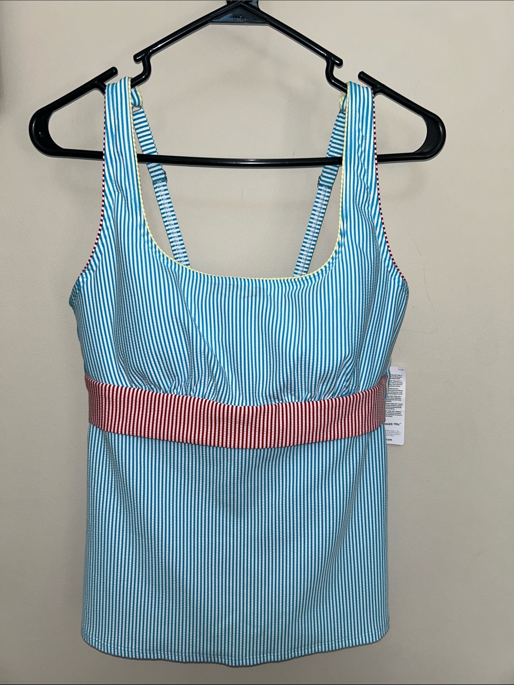 NWT Lands' End Turquoise and White Striped Swim Tankini Top 10